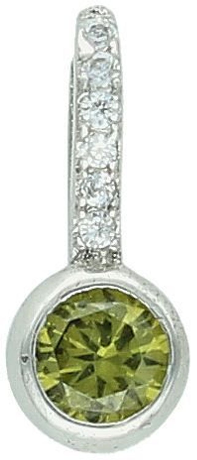 Subtelna srebrna zawieszka z zieloną cyrkonią i białymi zdobieniami u góry. Próba 925, model W 2106, waga 0,70 g, wymiary 1,2 x 0,4 cm. Lekka i elegancka ozdoba..jpg